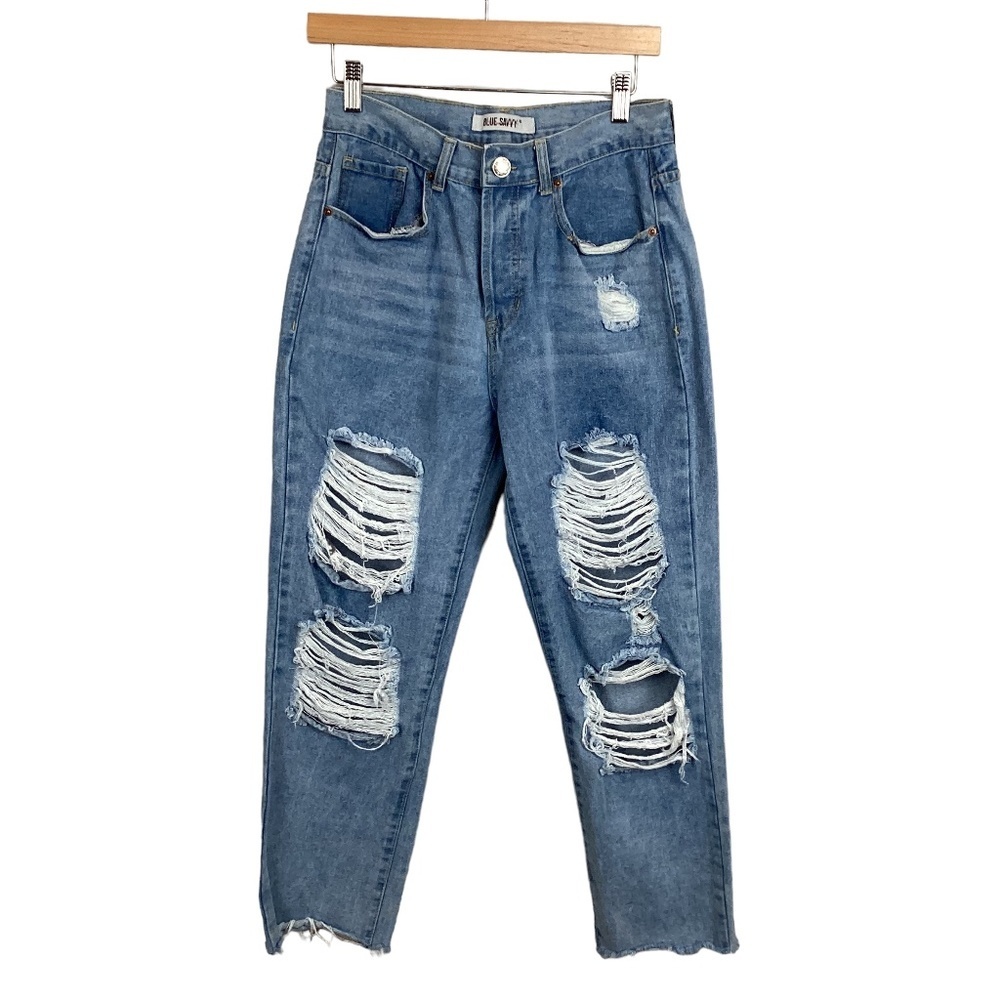 Blue Savvy High Rise Button Fly Baggy‎ jeans size 29 Straight Leg Light Wash